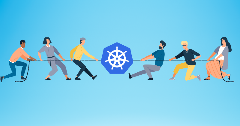 People stretching kubernetes in different directions